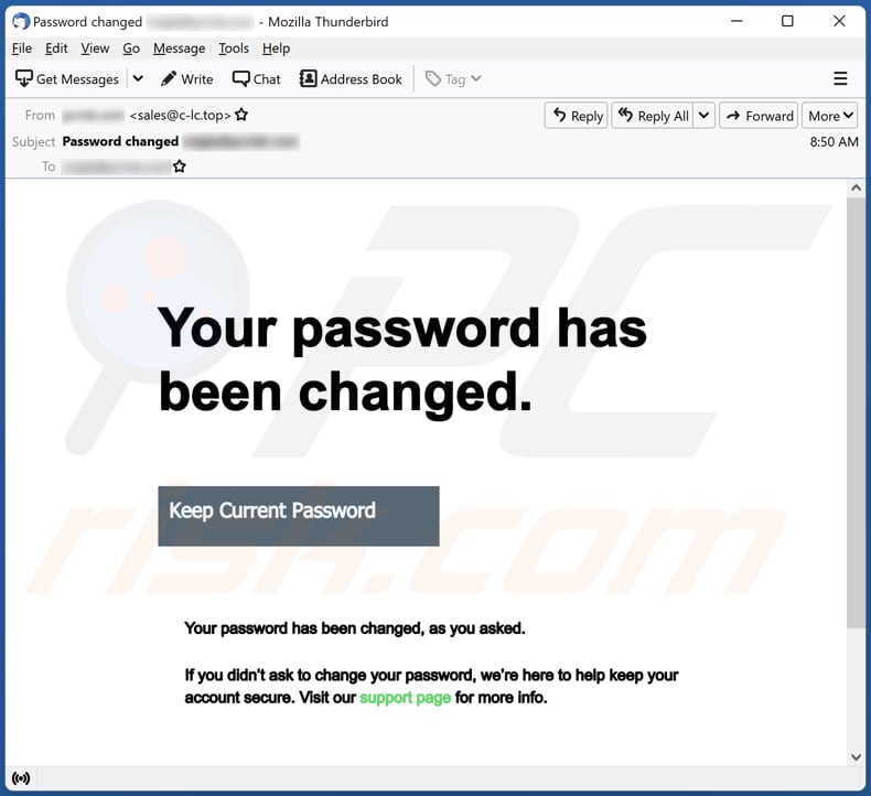 fraude por email Your Password Has Been Changed