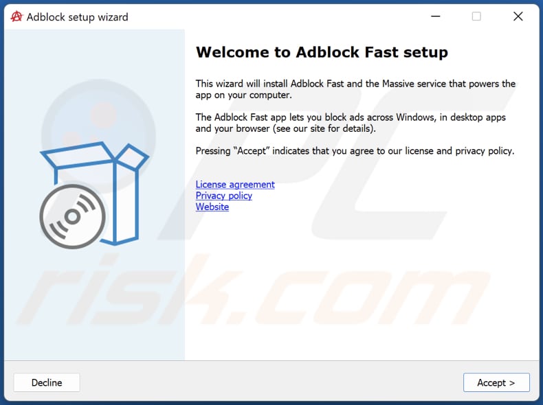 Assistente do adware Adblock Fast