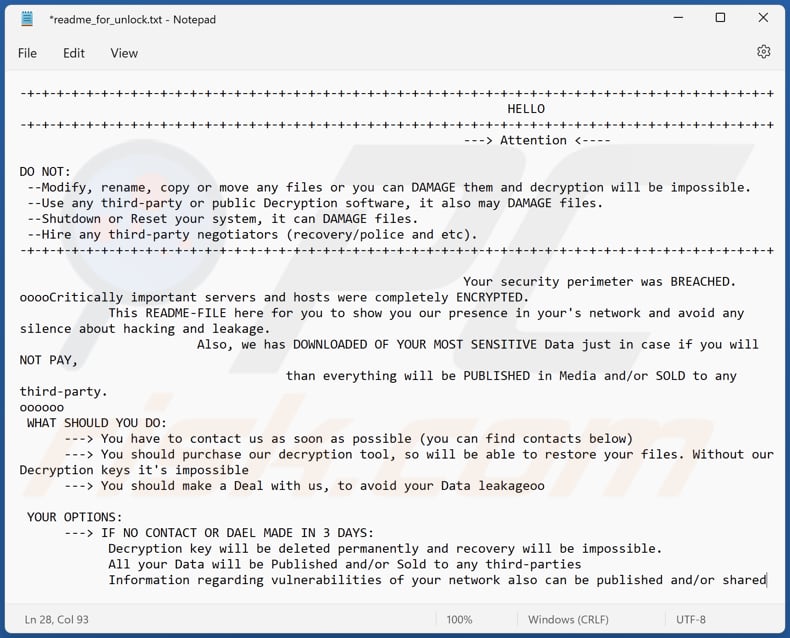 ficheiro de texto do ransomware ARCrypter (*readme_for_unlock.txt)