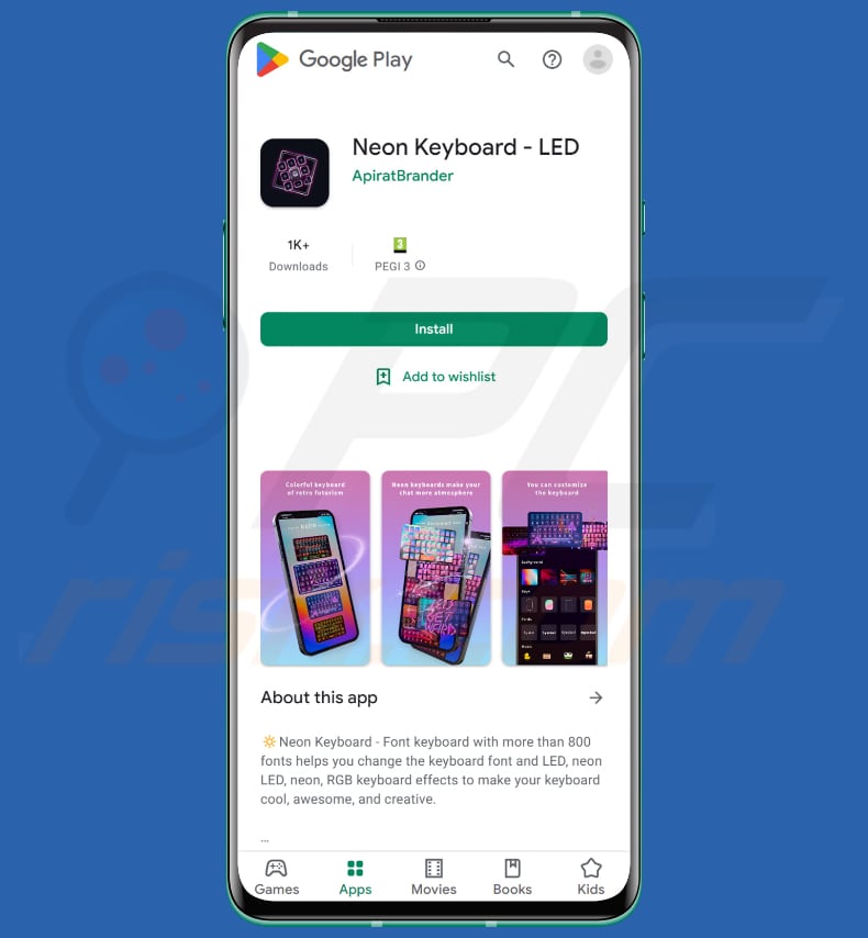malware Autolycos trojanizado Neon Keyboard - Aplicação LED no Google Play