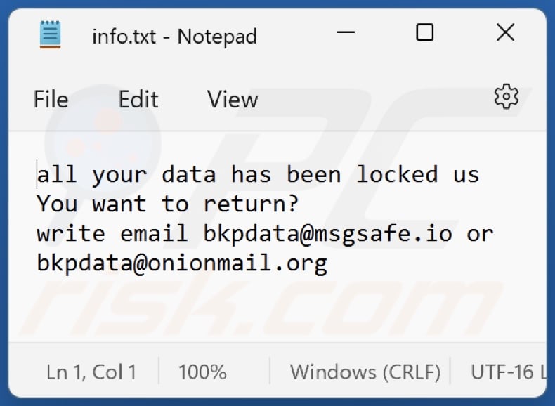 ficheiro de texto do ransomware bDAT (info.txt)
