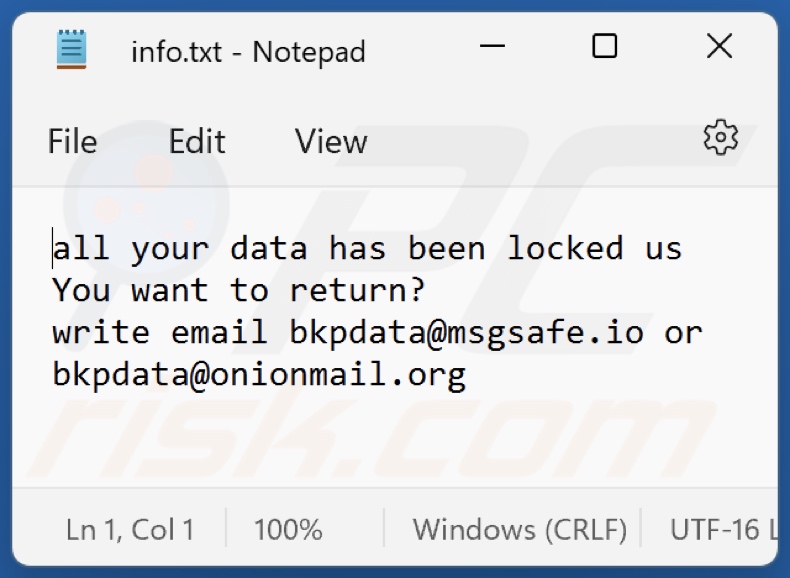 ficheiro de texto do ransomware bDAT (info.txt)