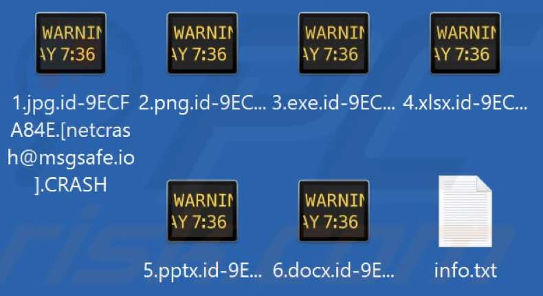 Ficheiros encriptados pelo ransomware CRASH (extensão .CRASH)