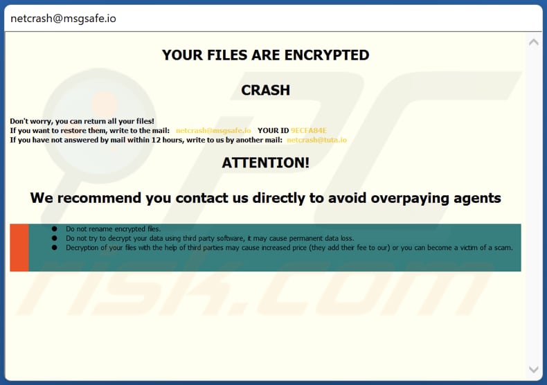 Janela pop-up do ransomware CRASH