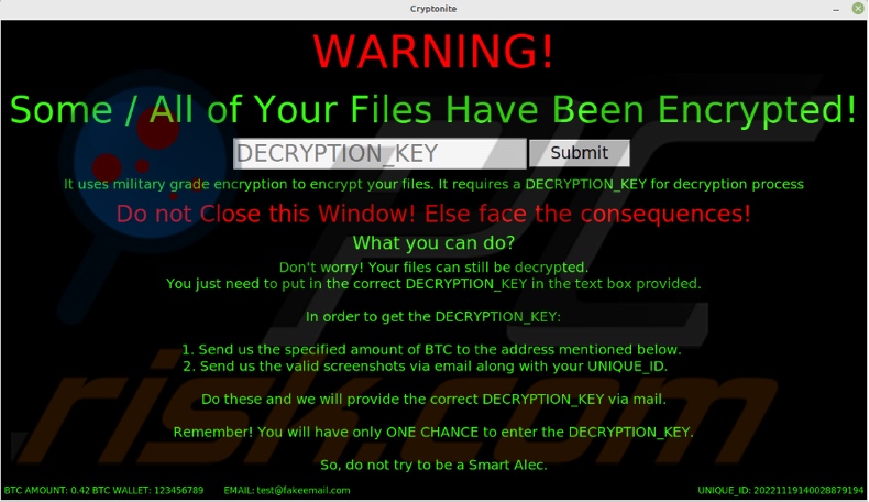 Nota de resgate do ransomware Cryptonite (.cryptn8) (pop-up)