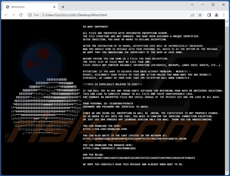 ficheiro de texto do ransomware D0nut ()