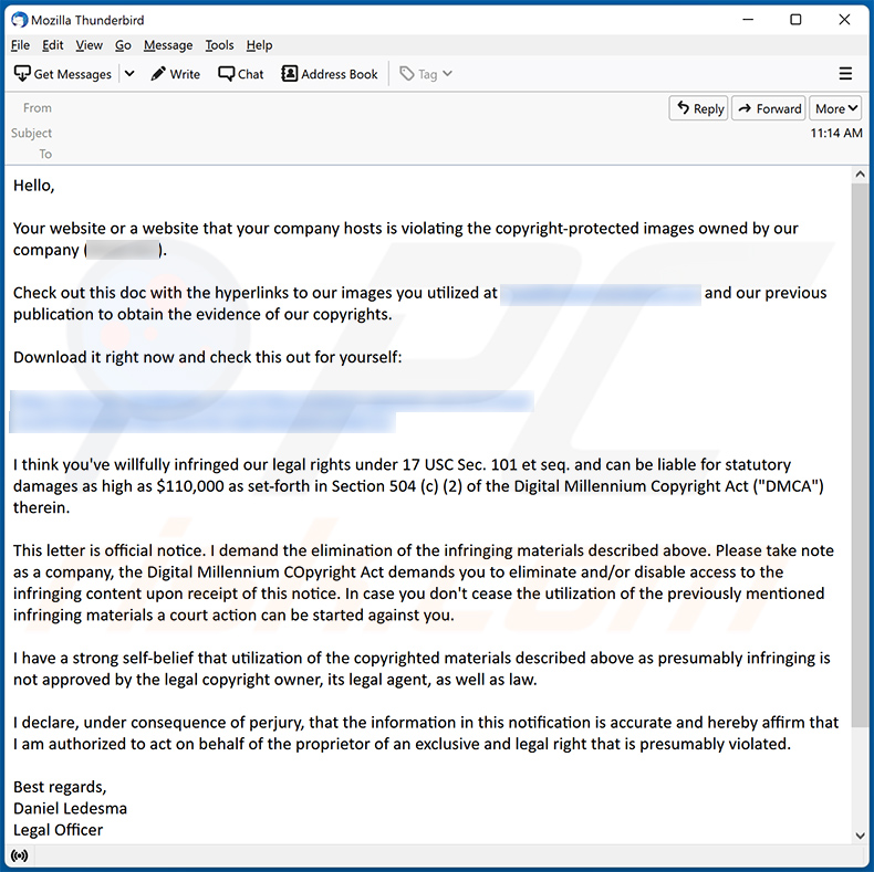 email spam DMCA Copyright Infringement Notification (2022-11-15)