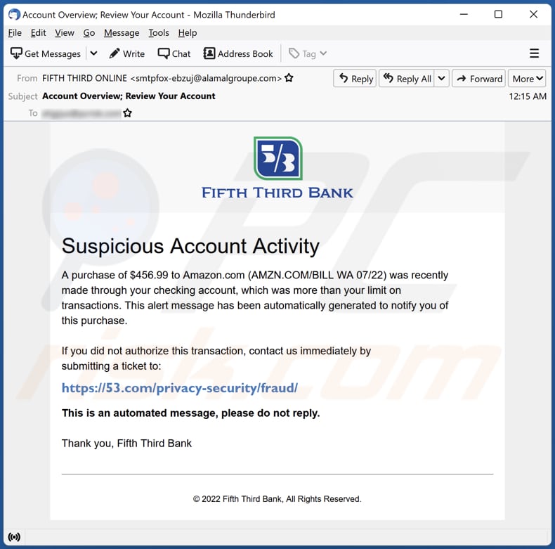 campanha de spam por email de FIFTH THIRD BANK