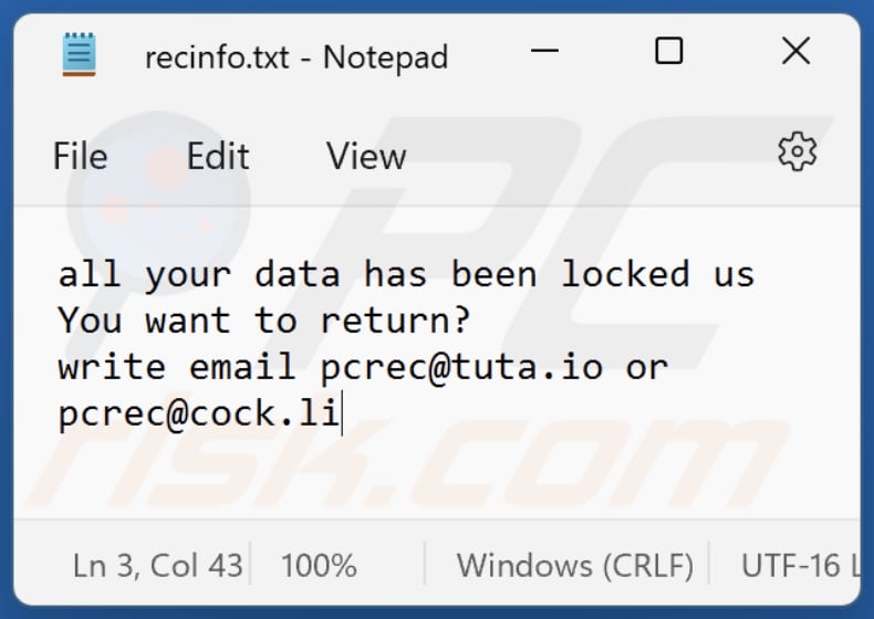 ransomware  RPC segunda nota de resgate (recinfo.txt)