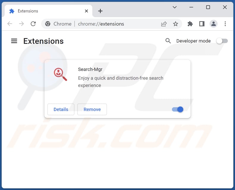Remoção de extensões do Google Chrome relacionadas com searchmgr.online