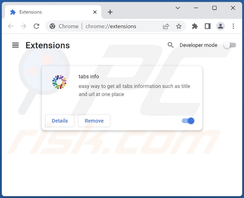 Remoção do adware tabs info do Google Chrome passo 2
