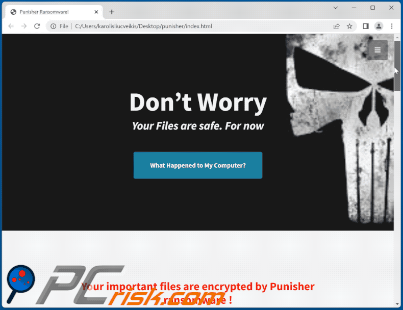 Nota de resgate do ransomware Team Punisher (ficheiro HTML) GIF