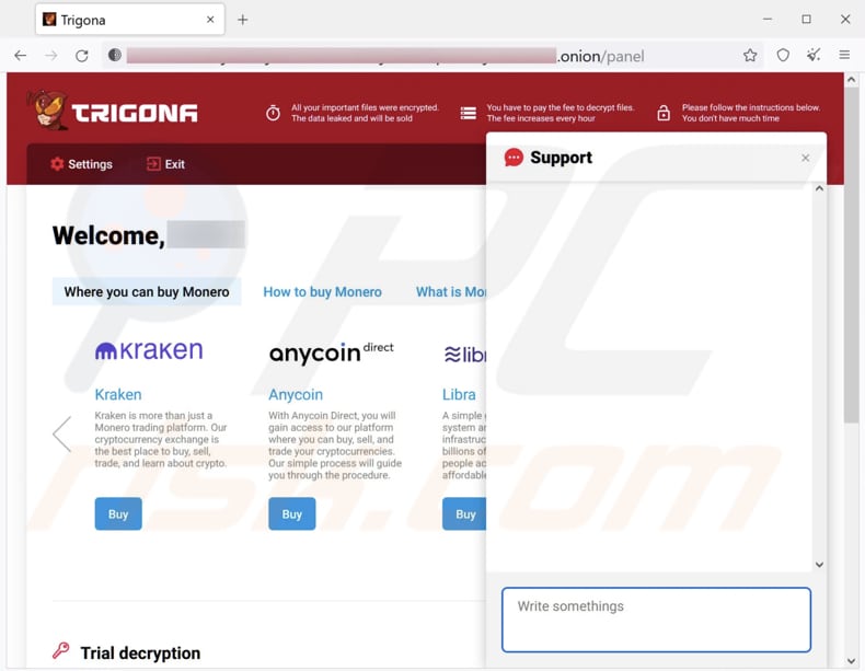 site tor do ransomware trigona