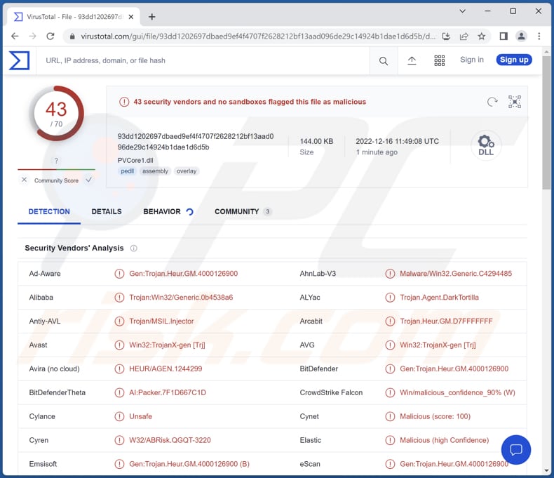 Malware DarkTortilla detectado no VirusTotal