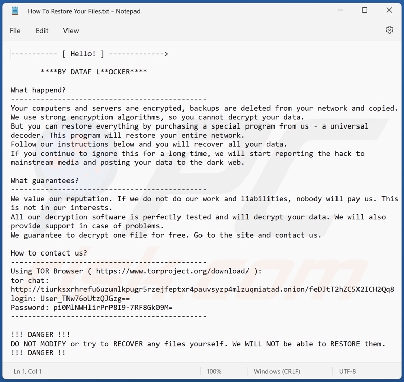 Nota de resgate do ransomware DATAF LOCKER (How To Restore Your Files.txt)