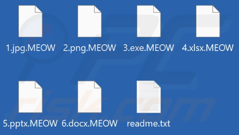 Ficheiros encriptados pelo ransomware MEOW (extensão .MEOW)