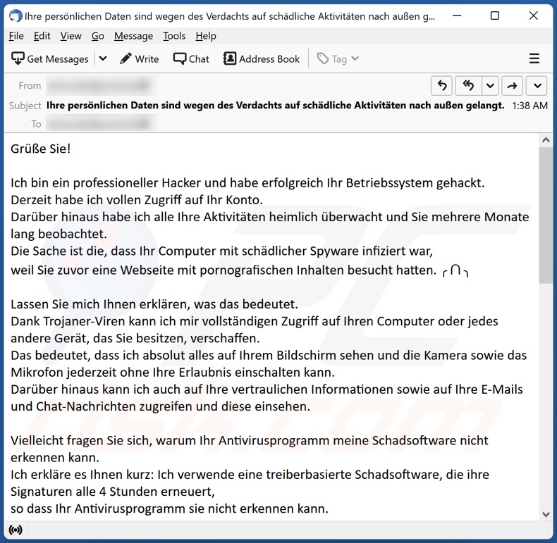 email fraudulento variante da língua alemã de Professional Hacker Managed To Hack Your Operating System