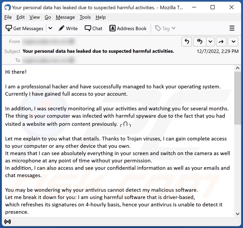 campanha de spam por email de Professional Hacker Managed To Hack Your Operating System 