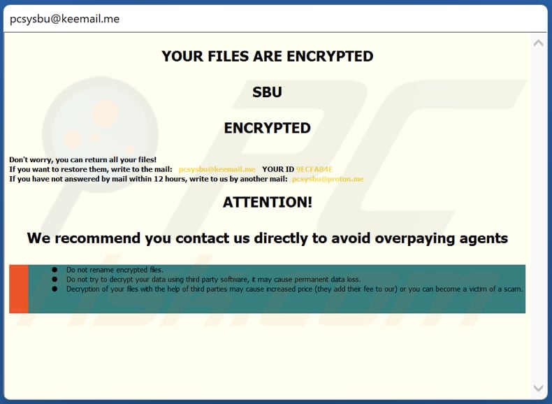 Janela pop-up do ransomware de SBU