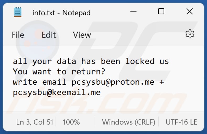 ficheiro de texto do ransomware sbu (info.txt)
