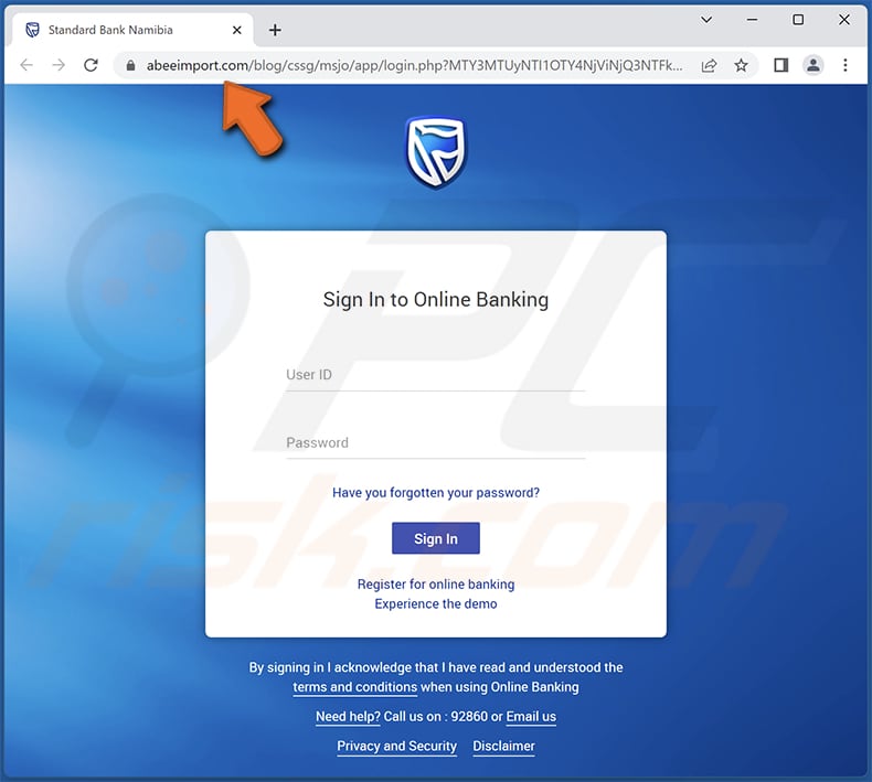 site de phishing fraudulento por email standard bank