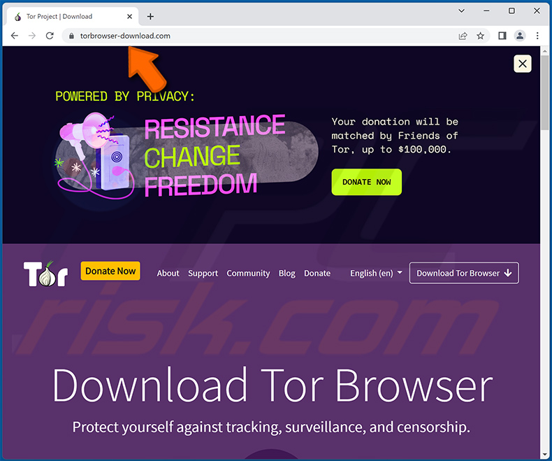 Ladrão Titan a distribuir o site de descarregamento falso Tor