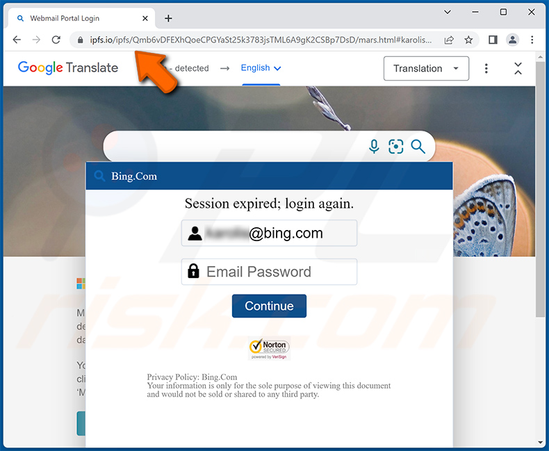 Site de Phishing promovido através do email da fraude Unusual Sign-in Activity (2022-12-29)