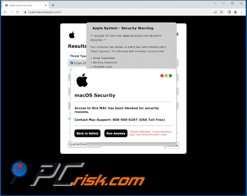 A aparência da fraude Access To This MAC Has Been Blocked