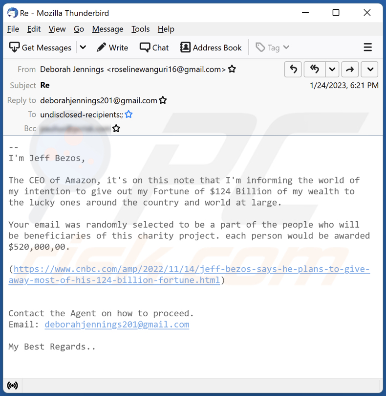 Jeff Bezos Charity Project e-mail fraudulento