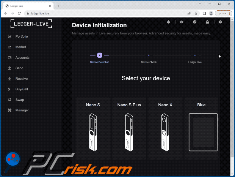 Aparência do erro de danificação dos dados do Ledger: 0x0m3Ck8n fraude (GIF)