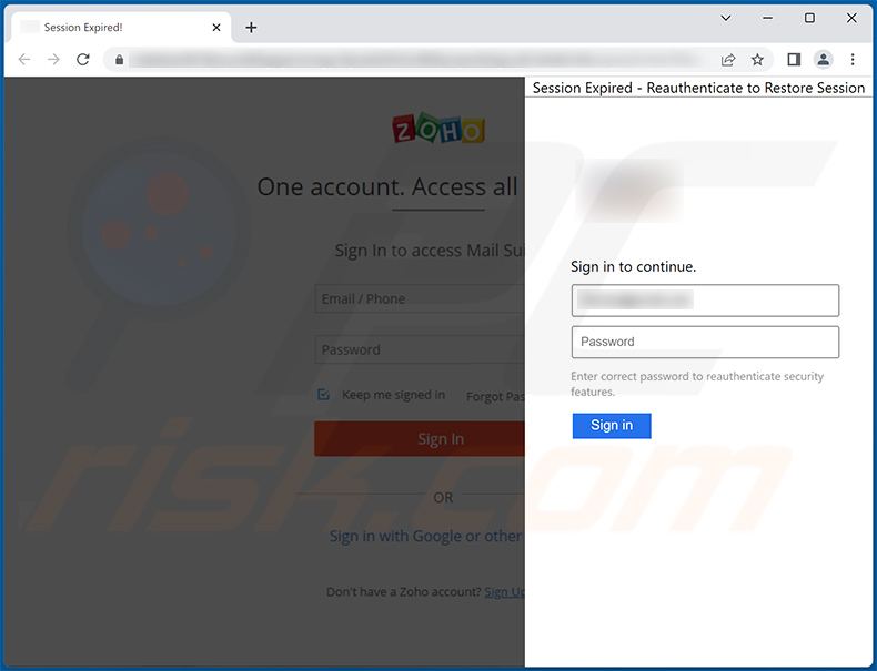 Site de phishing promovido através da campanha de email de spam Mail Delivery Failed