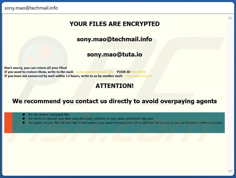 Janela pop-up do ransomware mao