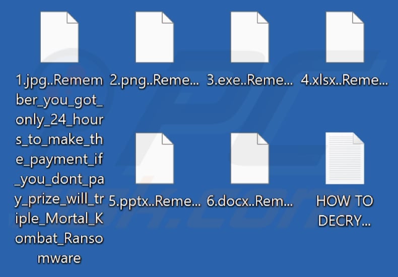 Ficheiros encriptados pelo ransomware MortalKombat (extensão .Remember_you_got_only_24_hours_to_make_the_payment_if_you_dont_pay_prize_will_triple_Mortal_Kombat_Ransomwar)