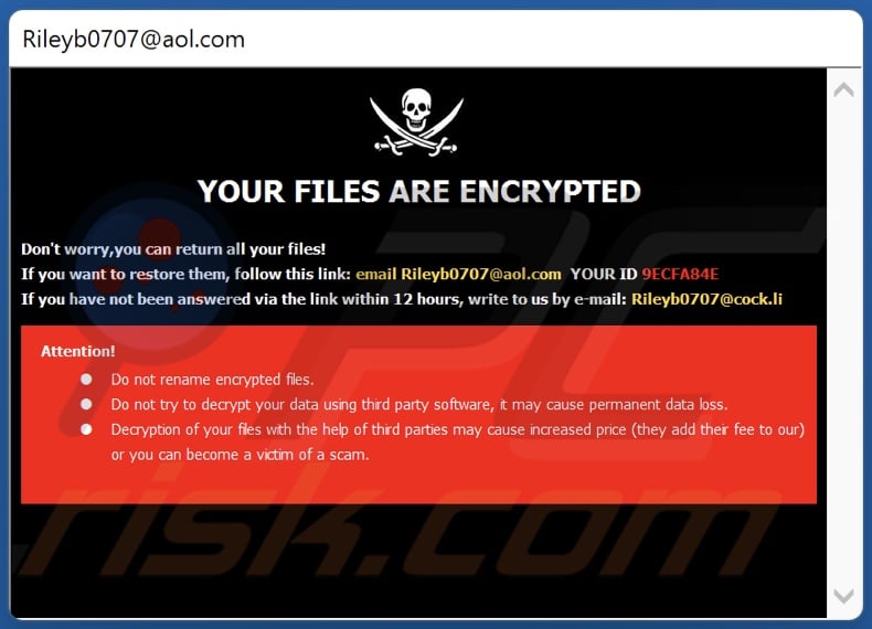 Nota de resgate do ransomware Nlb (pop-up)