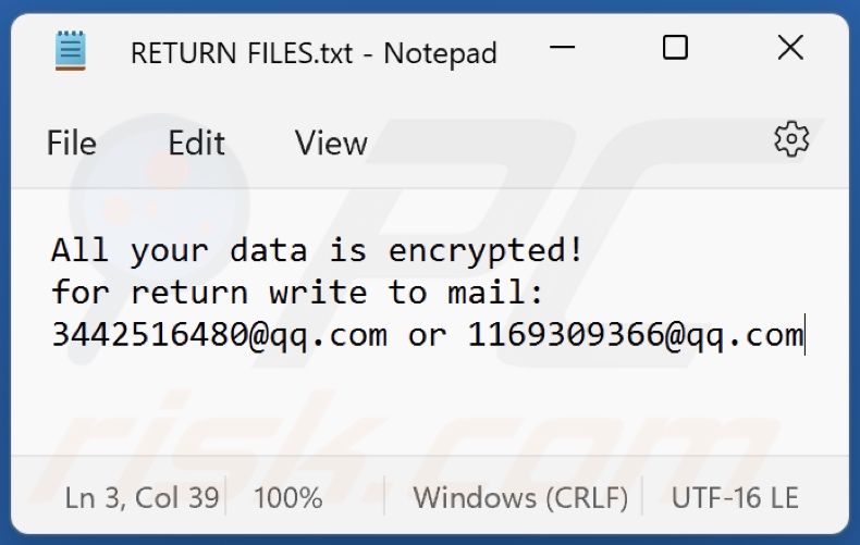 Ficheiro de texto do ransomware Pdf (RETURN FILES.txt)