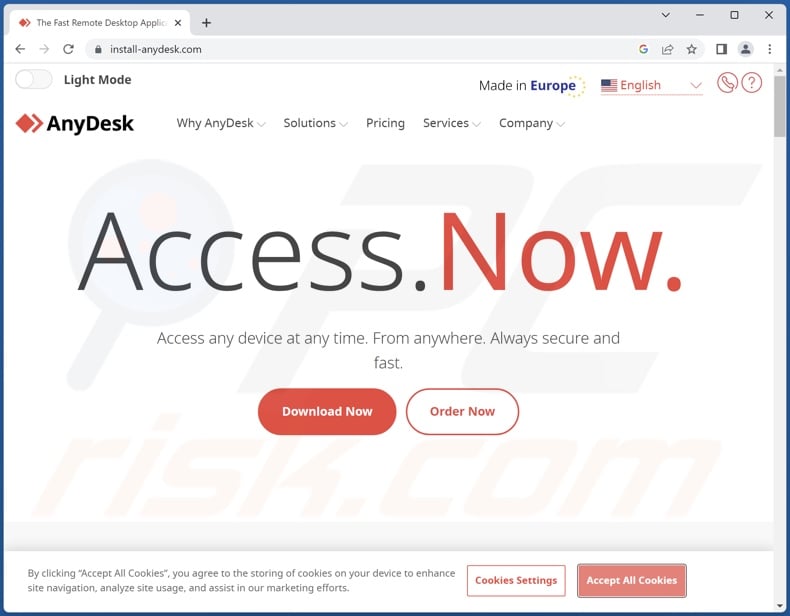 Falso site AnyDesk que prolifera o malware do ladrão Rhadamanthys