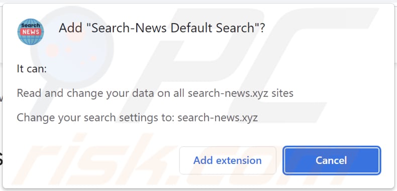 Permissões pedidas pelo sequestrador de navegador Search-News Default Search