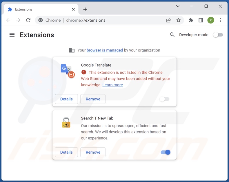 Remoção das extensões searchresults.store relacionadas com o Google Chrome 