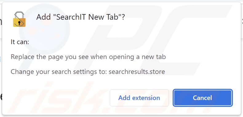Sequestrador de navegador SearchIT New Tab a pedir permissões