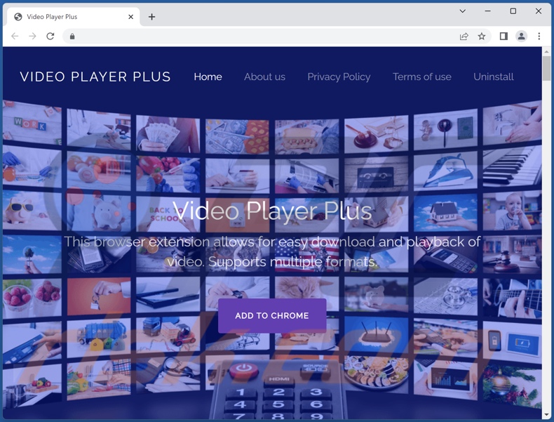 Site de promoção do adware Video Player Plus 