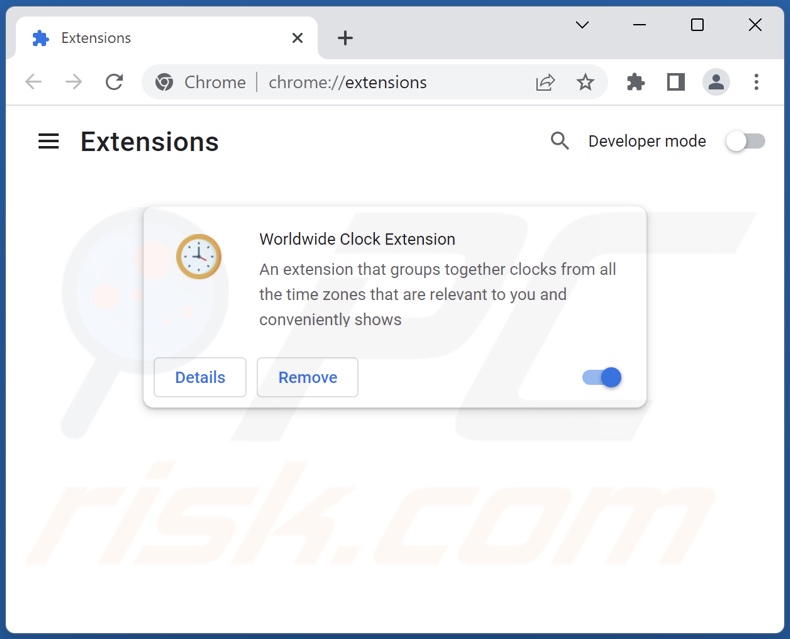 Remoção das extensões Google Chrome relacionadas com search.worldwideclockextension.com