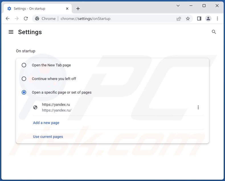 Remoção do yandex.ru da página inicial do Google Chrome