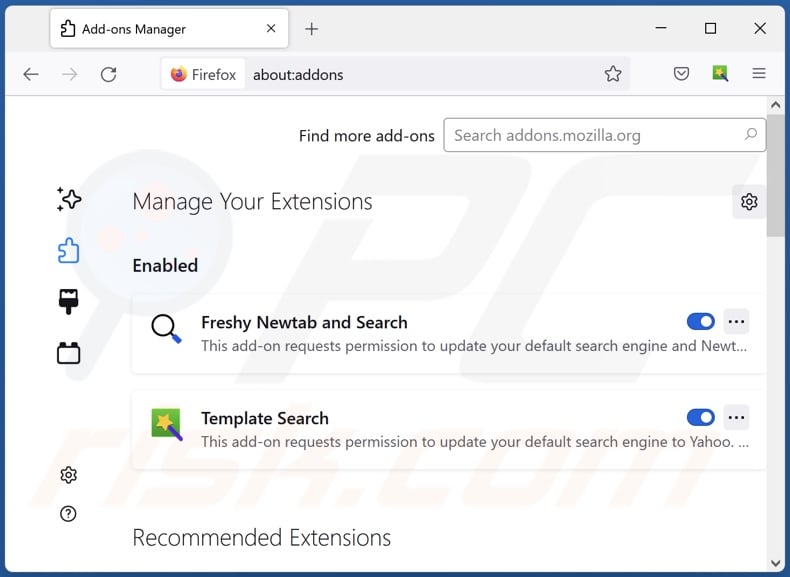 Remoção das extensões do Mozilla Firefox relacionadas com o yandex.ru