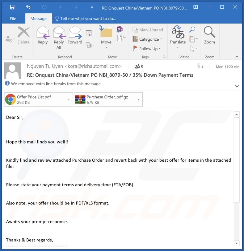 Email de spam a distribuir o malware zgRAT