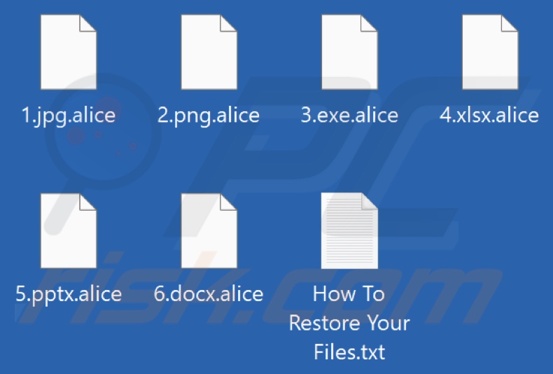 Ficheiros encriptados pelo ransomware Alice (extensão .alice)