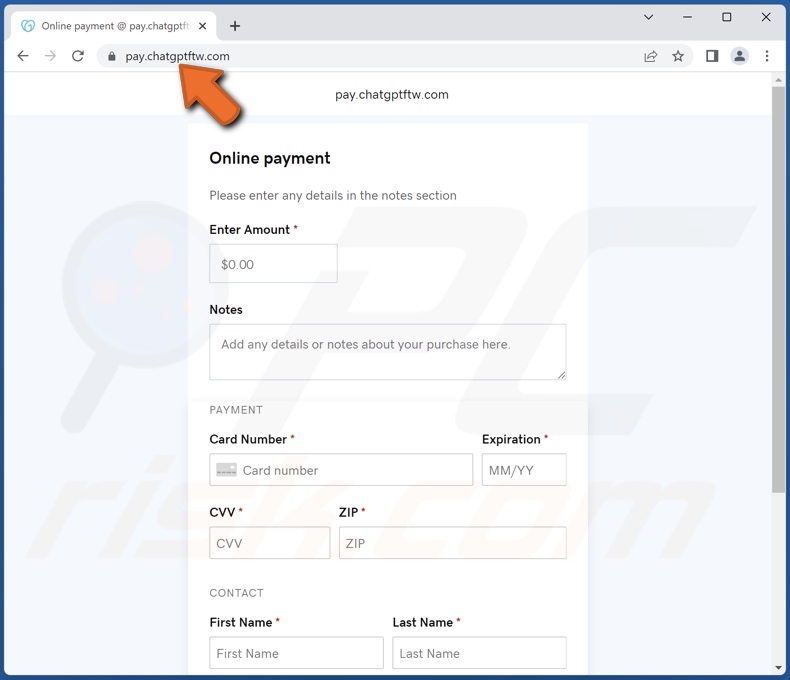 Falso site de pagamento ChatGPT utilizado para phishing