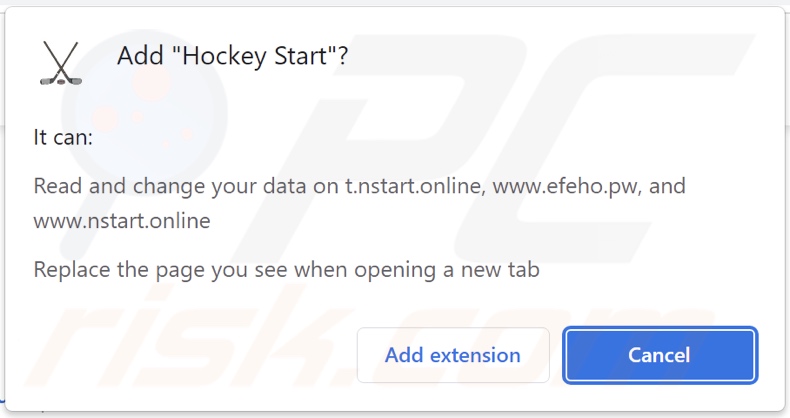 Sequestrador de navegador Hockey Start a pedir permissões