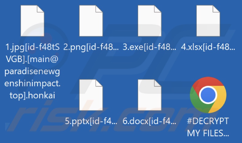 Ficheiros encriptados pelo ransomware Honkai (Paraíso) (extensão .honkai)