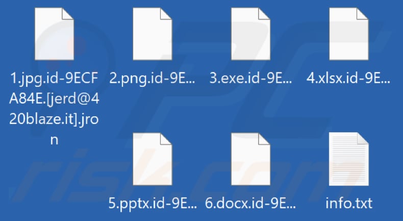 Ficheiros encriptados pelo ransomware Jron (extensão .jron)