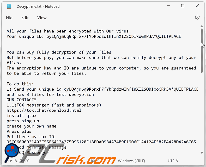 Nota de resgate do ransomware Mimic (Decrypt_me.txt) GIF
